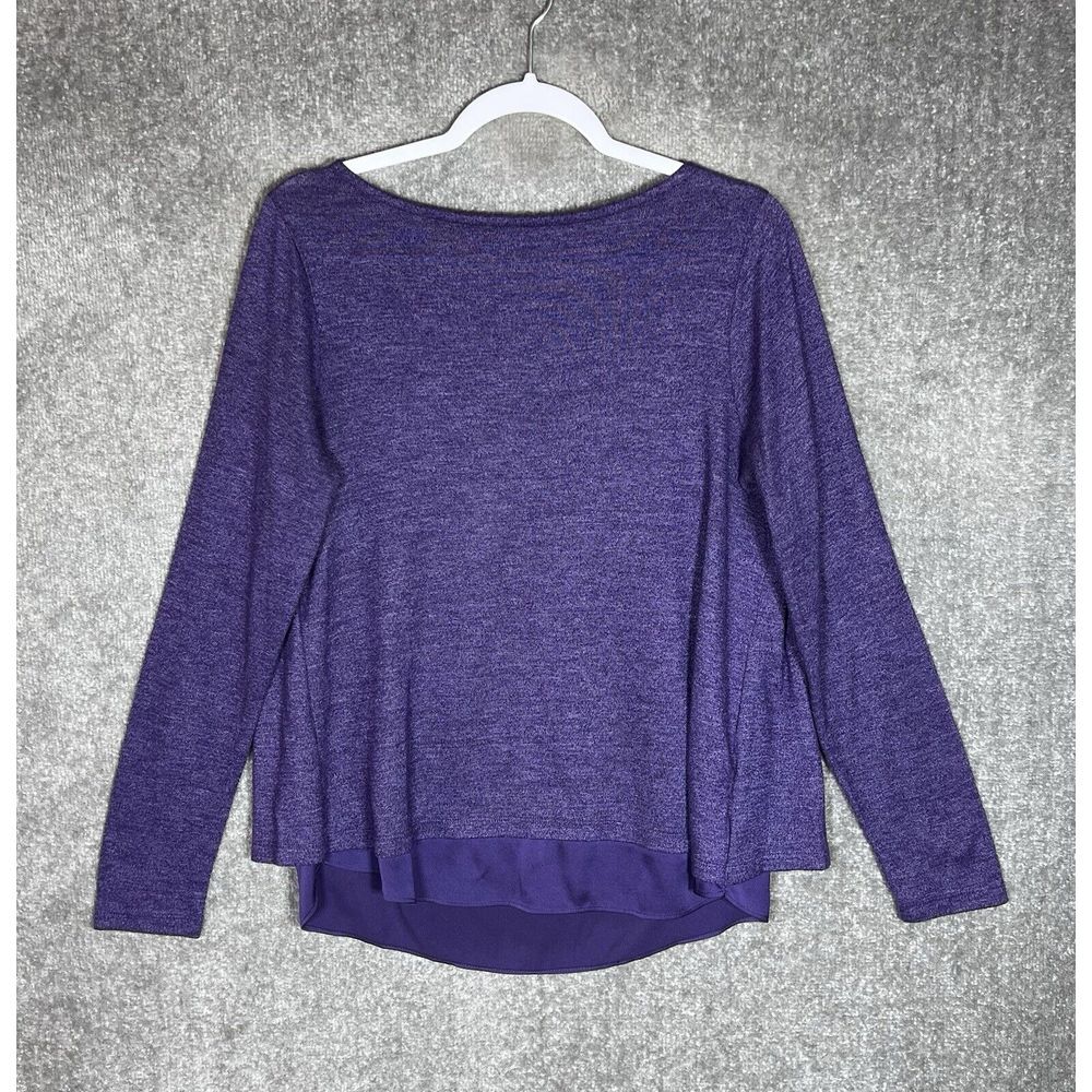 Lands End Top Womens Size Medium 10-12 Purple Knit Split Back Long Sleeve